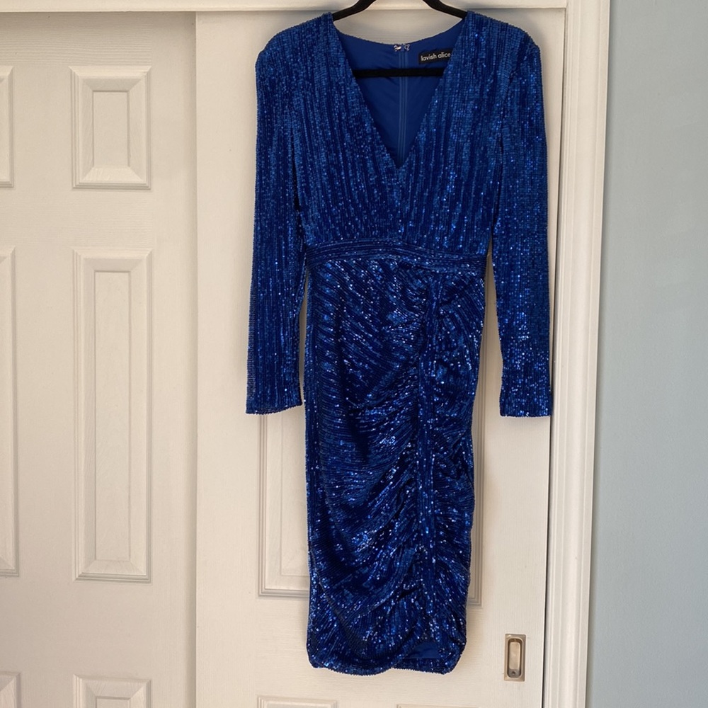 Lavish Alice pleated micro sequin midi dress in blue
